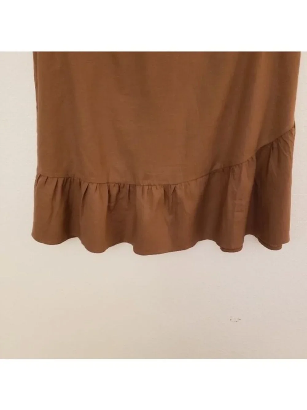 Cotton On Brown Linen Blend Mini Skirt w/ Ruffle Hem Sz16W Fits like a 20W NWT